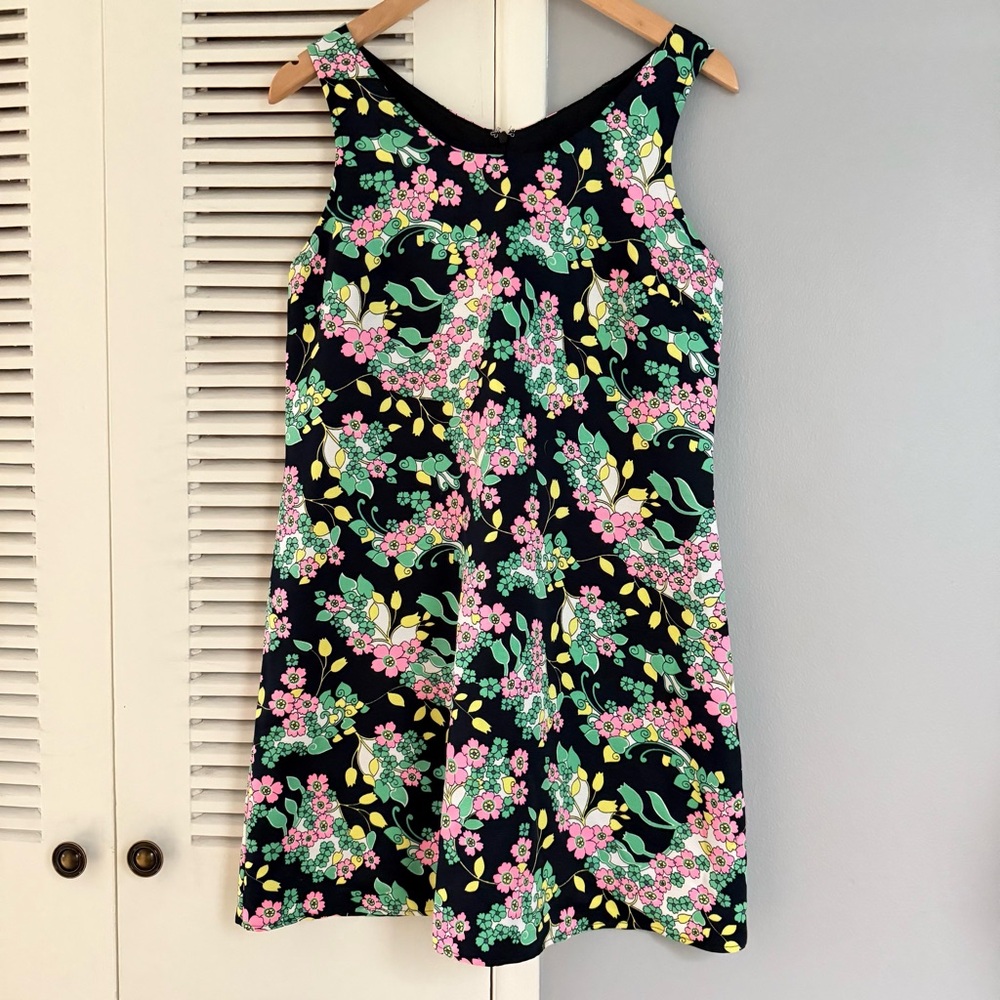 Vintage Voom Joy Han Black Floral Retro Sleeveless Dress Fit & Flare med